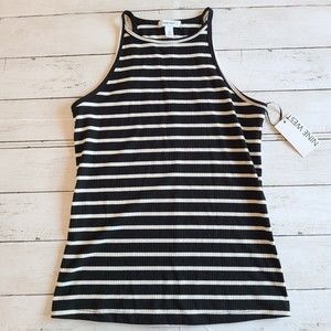 🌵 Nine West Black Stripe Sleeveless Rib Tank Top XS